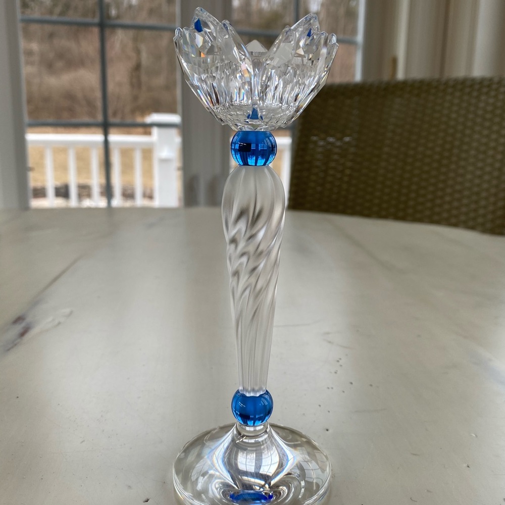 Swarovski Silver Crystal Blue Flower Candleholder - Picture 3 of 11